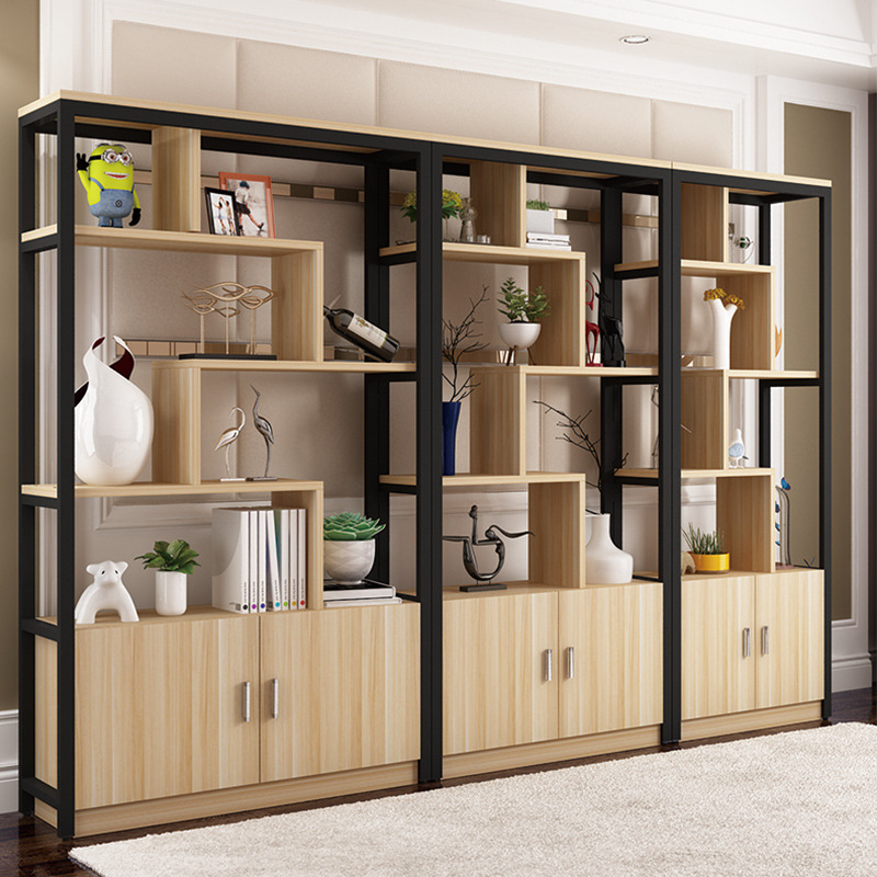 创意钢木书架置物架客厅隔断柜货架储物柜展示架落地铁艺简约现代