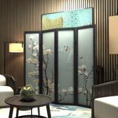 现代中式 屏风隔断客厅茶楼酒店大堂办公室遮挡实木家用玄关折屏