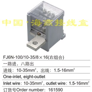 FJ6N 100 断路器分线零线端子右组合 8X16一进八出接线端子