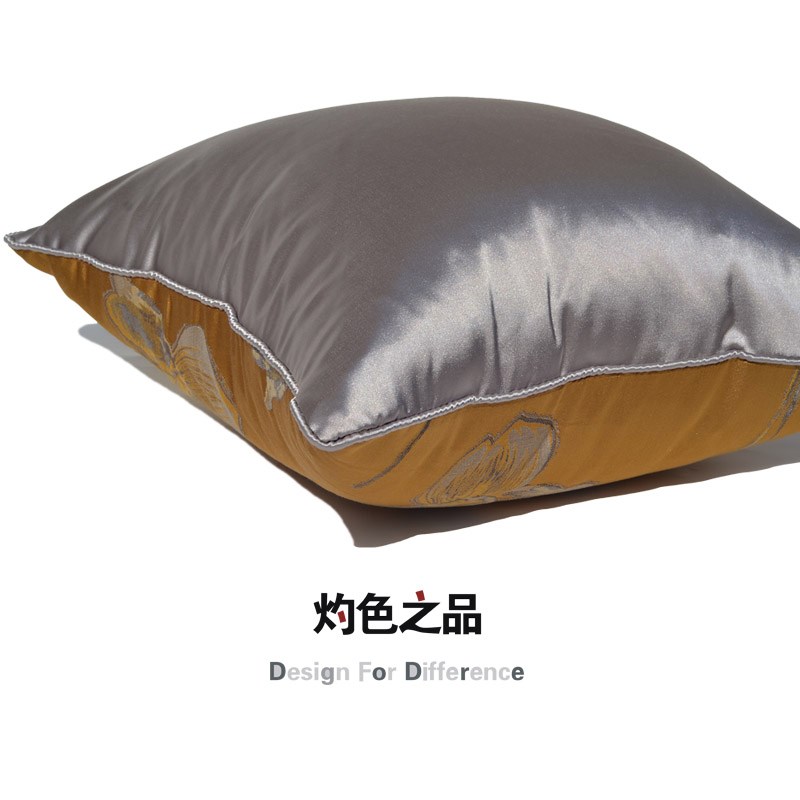 棕黄绸缎提花方枕现代简约中式靠枕样板间沙发客厅靠背靠垫抱枕套