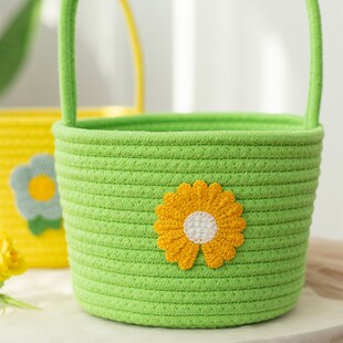 INC0花篮手提花筐篮子小花篮棉线手工插花花艺花童野餐篮子编织
