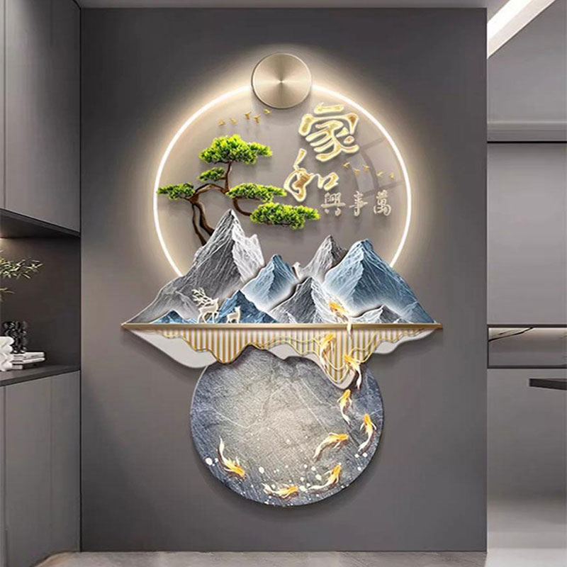 九鱼图玄关led灯画装饰画入户正对门壁灯走廊过道家和万事兴挂画