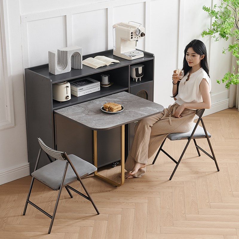 岩板折叠餐桌简约现代小户型家用长方形伸缩功能吃饭桌轻奢折叠桌