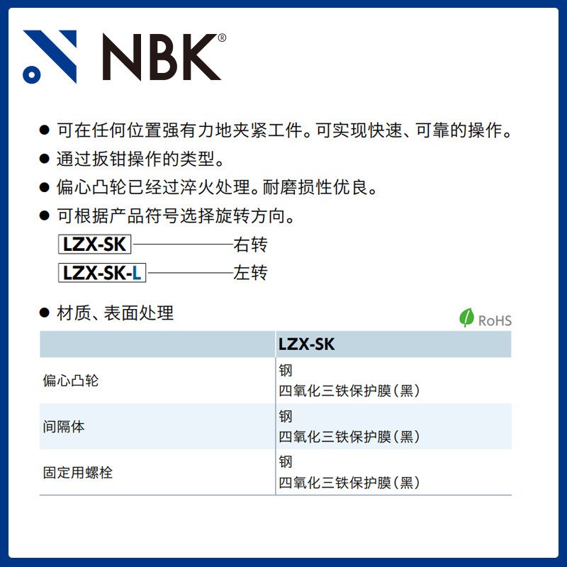 NBKLZX-SK扳钳操作型凸轮手柄通过凸轮夹紧机床零配件厂家直供