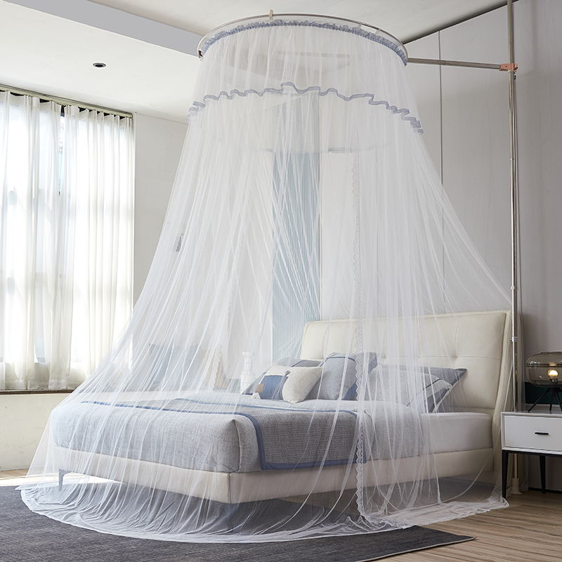 天地杆蚊帐吊顶式圆形公主宫廷1.8m家用榻榻米床1.5米伸缩支架2米