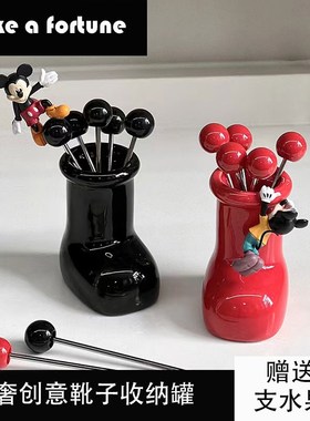 创意卡通水果叉子套装轻奢学生笔筒化妆刷收纳盒陶瓷桌面装饰摆件