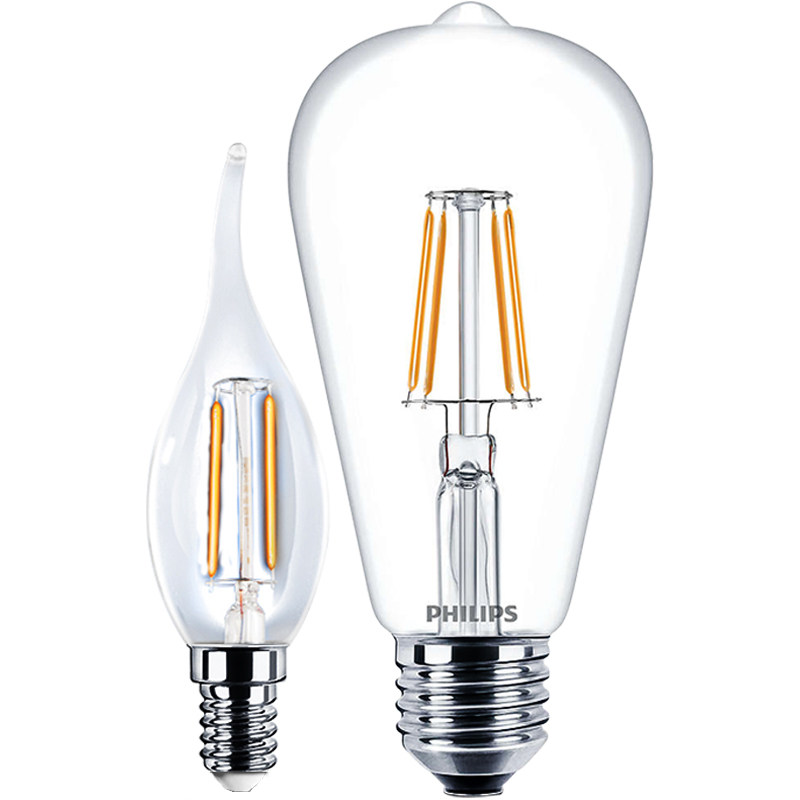 飞利浦LED复古灯泡E27E14螺口节能灯泡高亮球泡尖泡拉尾泡吊钟泡