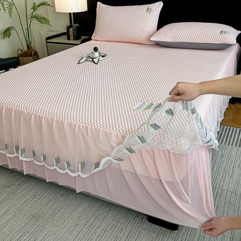 夏季冰豆豆凉席三件套少女床裙款冰丝席可机洗2025新款空调软席子