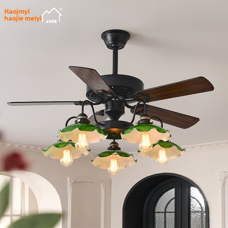 美式复古怀旧旗袍老上海餐厅酒吧咖啡厅民宿绿色玻璃客厅风扇灯