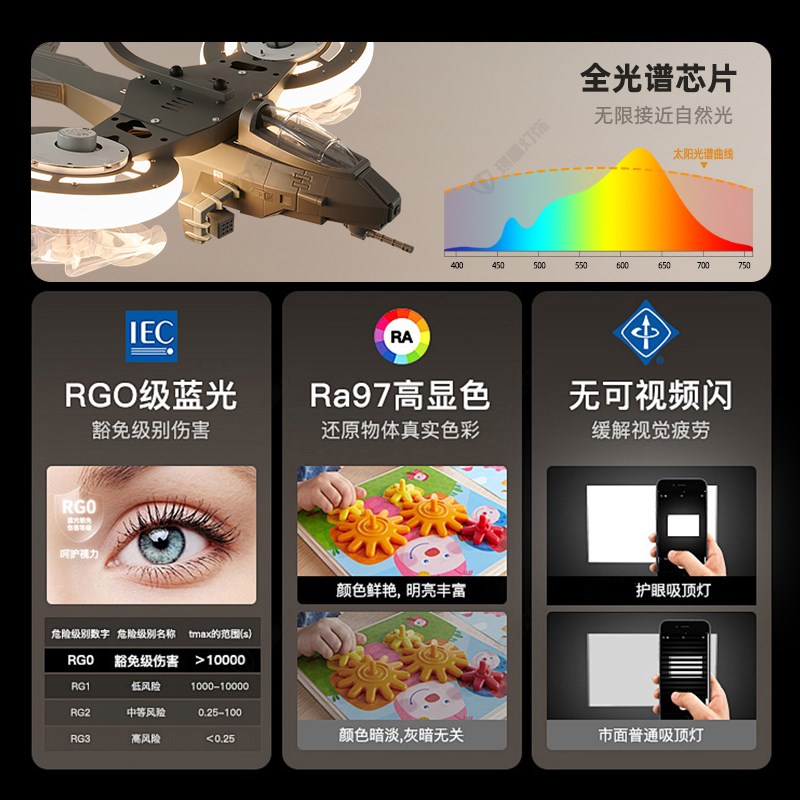 儿童房飞机风扇灯男孩创意个性战斗机模型造型灯男童卧室房间顶灯