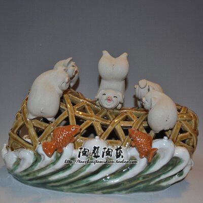 猪笼入水为财陶瓷工艺石湾公仔开张送礼家居客厅动物摆件