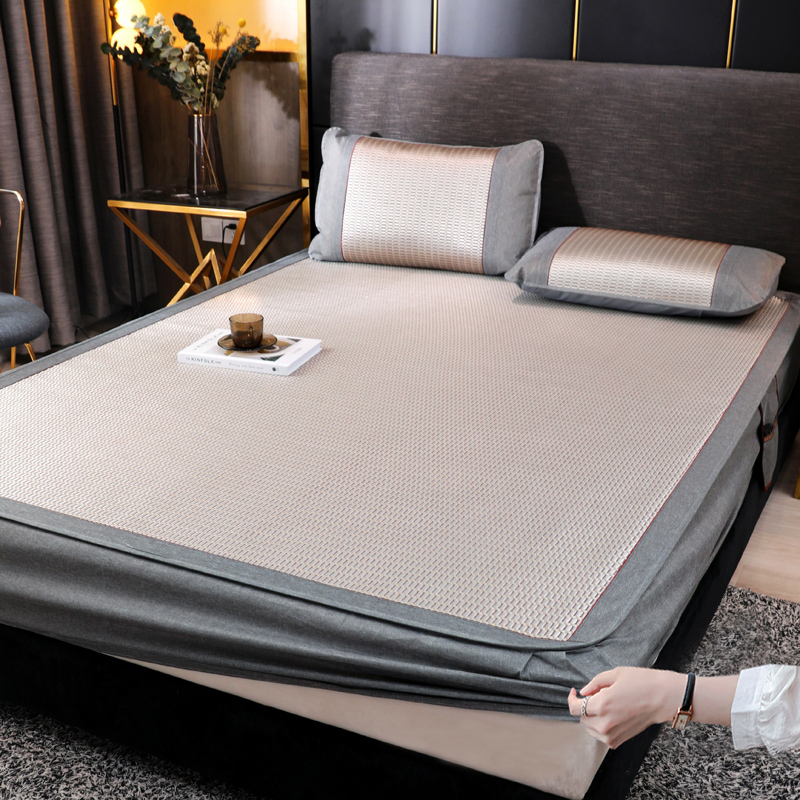 夏季冰丝凉席三件套可水洗床笠款防滑空调席子1.5m1.8x2x2.2米床