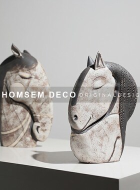 侘寂风书房彩绘马头m艺术摆件售楼处样板间民宿玄关新中式软装饰