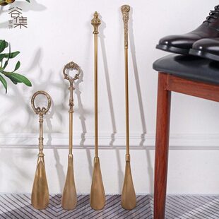 器家用创意穿鞋 进口欧式 抽提鞋 拔子轻奢长柄金属鞋 神器 复古黄铜鞋