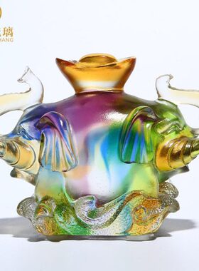 琉璃大象水晶汽车小摆件车内饰品客厅卧室高档创意桌面个性工艺品