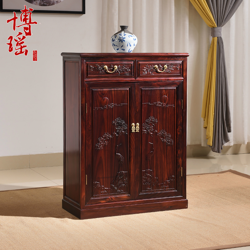 印尼黑酸枝木红木鞋柜p仿古中式两三门门玄关柜子客厅储物柜全实