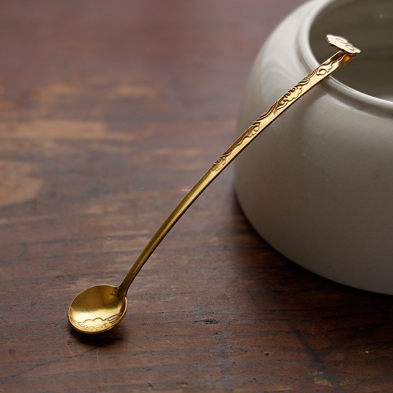 创意如意铜水勺铜金属实心青铜工艺 黄铜勺磨墨C舀简约创意 水铜