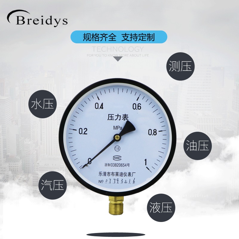 压力表Y150电泳壳普通压力表测水压气压通用0-1N.6/100mpa多量程