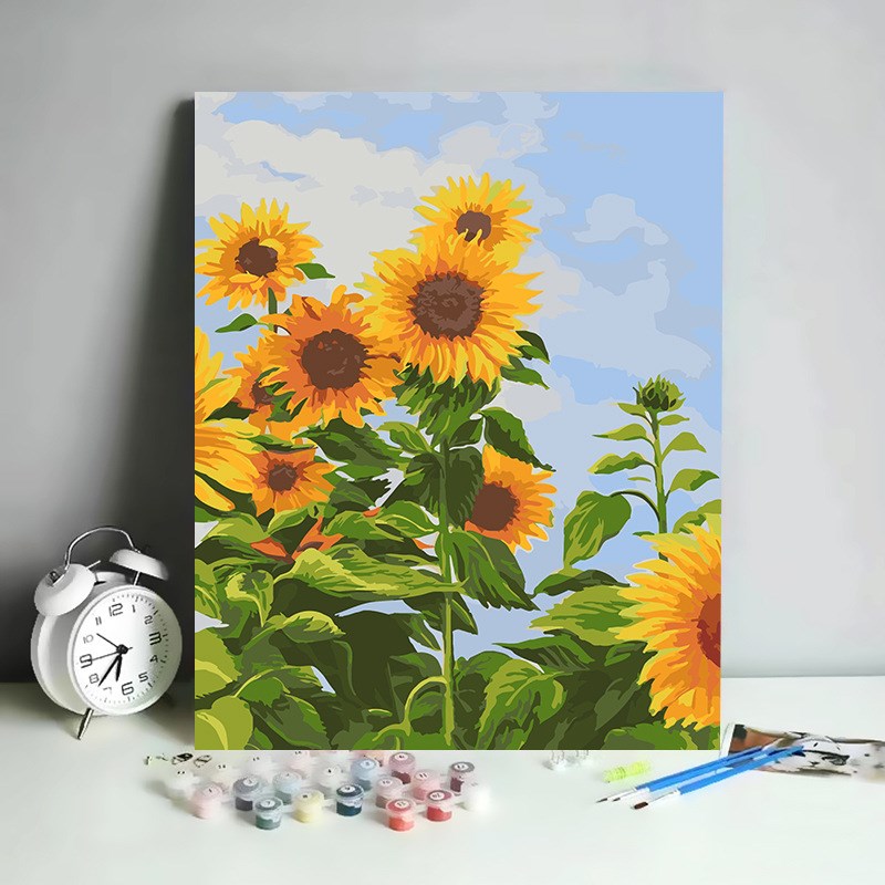 玫瑰花向日葵数字油画diy填色花卉装饰挂画手绘简约涂色丙烯画