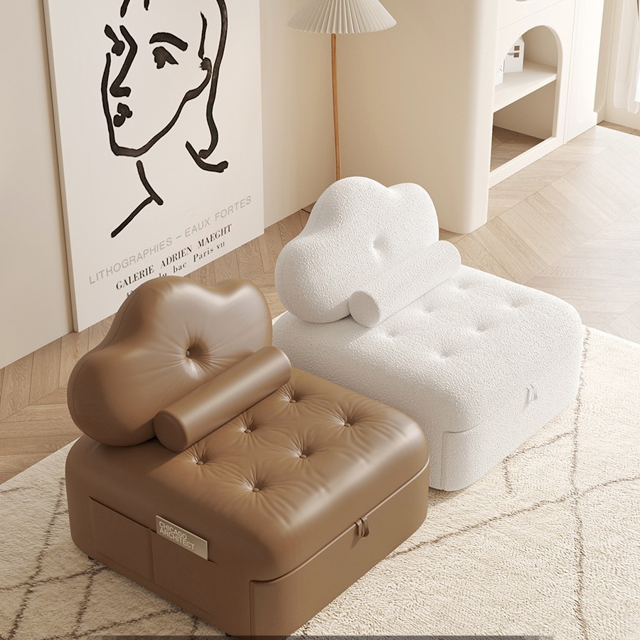 网红客厅奶油风推拉多功能小户型可折叠单人沙发床两用2023新款