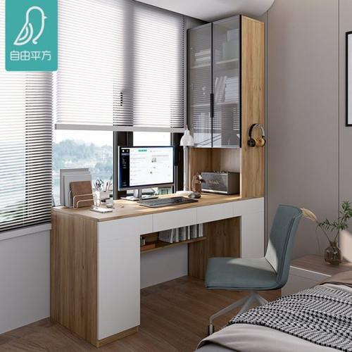 现代简约转角桌家用实木书桌书柜一体靠墙多功能办公学习桌定制zy