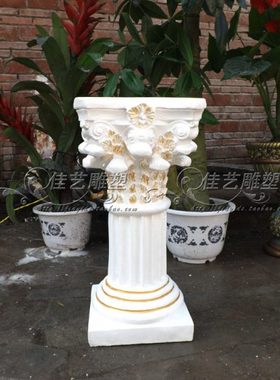 欧式玻璃钢人物雕塑艺术品客厅户外落地摆设可定制作龙头罗马柱