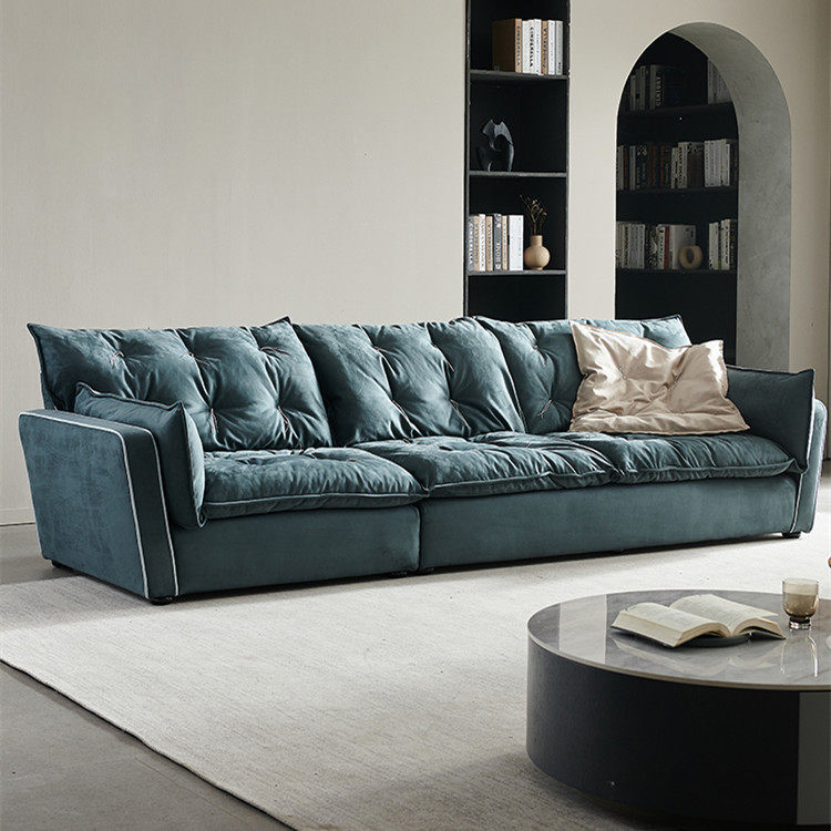 意式极简客厅组合磨砂绒布沙发大户型直排拉绳baxter布艺羽绒沙发