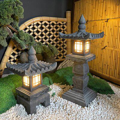 石灯日式庭院石灯笼太阳能中式石头灯笼户外花园景观造景石雕摆件