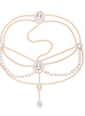 异域风情水钻头饰眉心坠 波浪流苏链条镶钻古风额饰发饰headchain