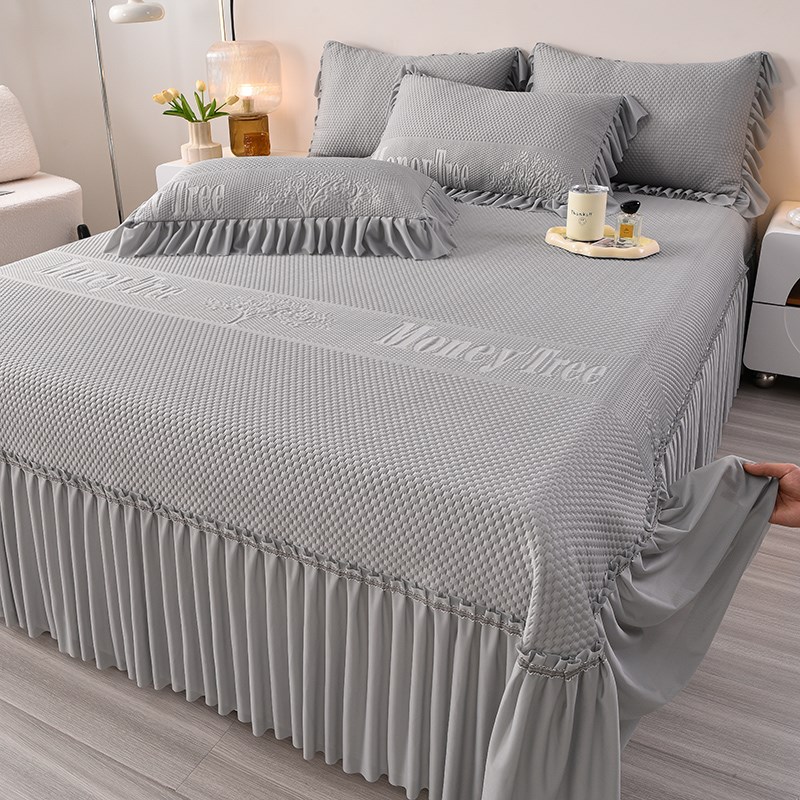 2025新款冰丝凉席三件套冰豆豆床单裙夏季可水洗机洗凉感丝空调席