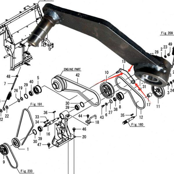 洋马1180收割机配件原厂卸粮C56皮带张紧支架臂改装双轴承板加厚
