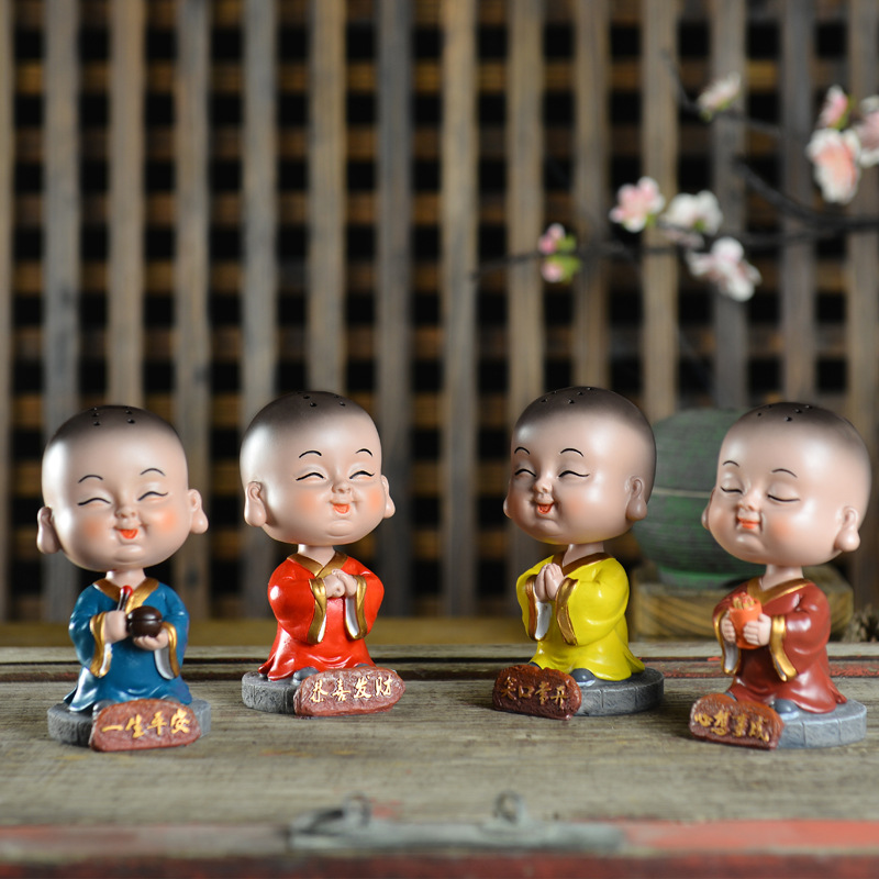可爱摇头小和尚汽车摆件车载淡定公仔车内保平安弥勒佛Z车上装饰
