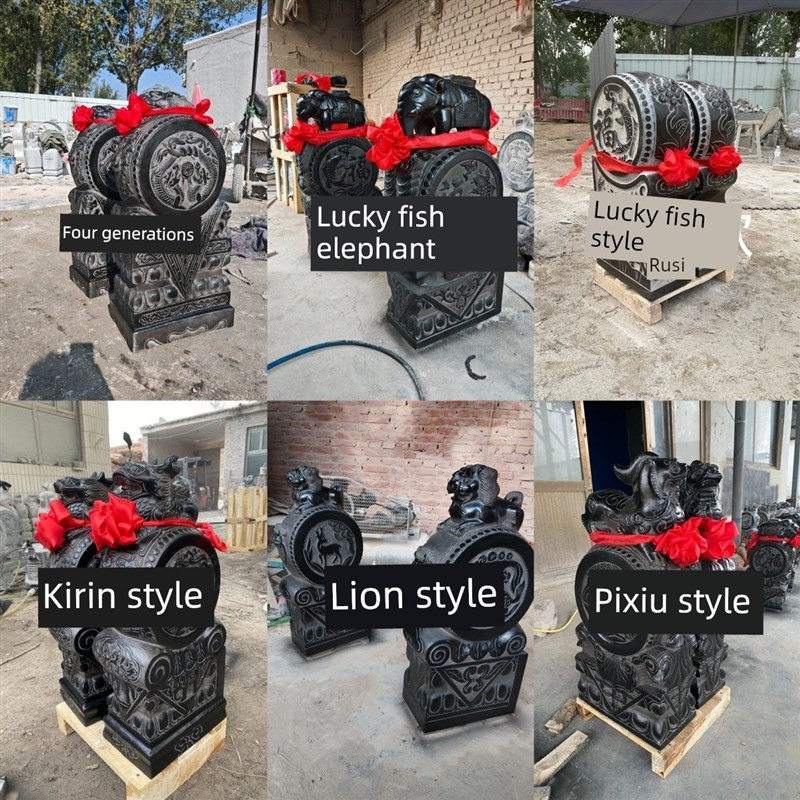 石雕青石门墩抱鼓石彷古麒麟貔貅大象狮I子福鱼家用庭院招财摆件