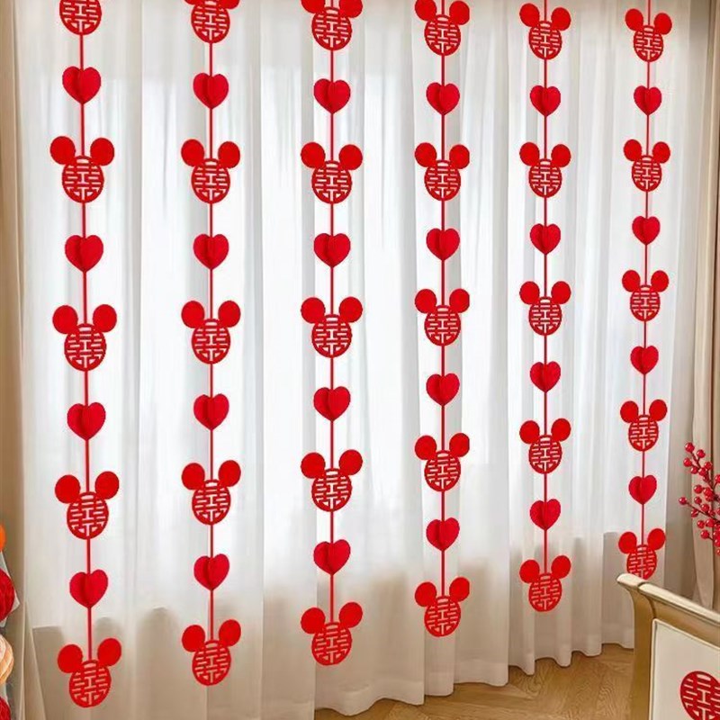 热销爱心挂帘新i房门帘装饰中式喜庆居家结婚用Q品婚房装饰门帘喜