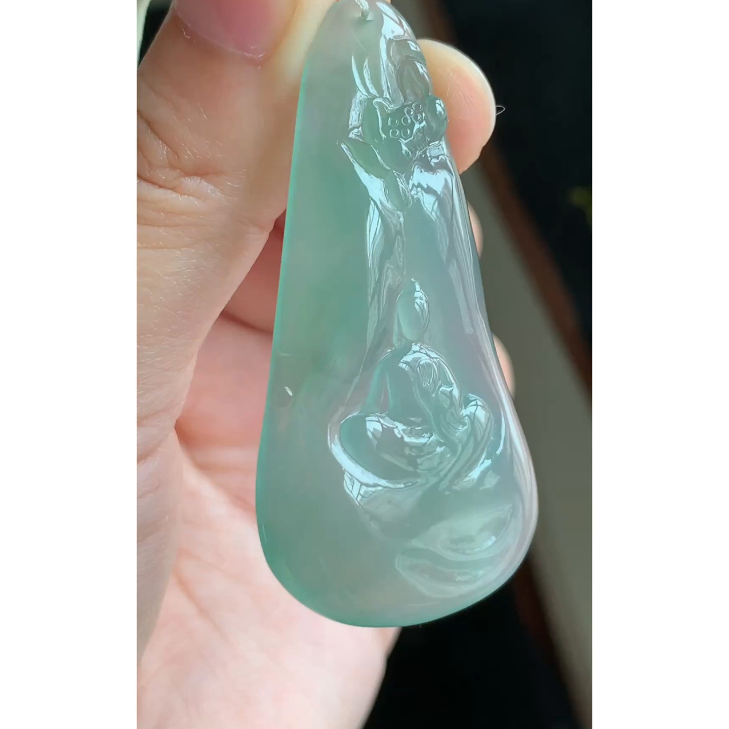 缅甸天然A货玉石翡翠 老坑冰种手工精雕悟道吊坠
