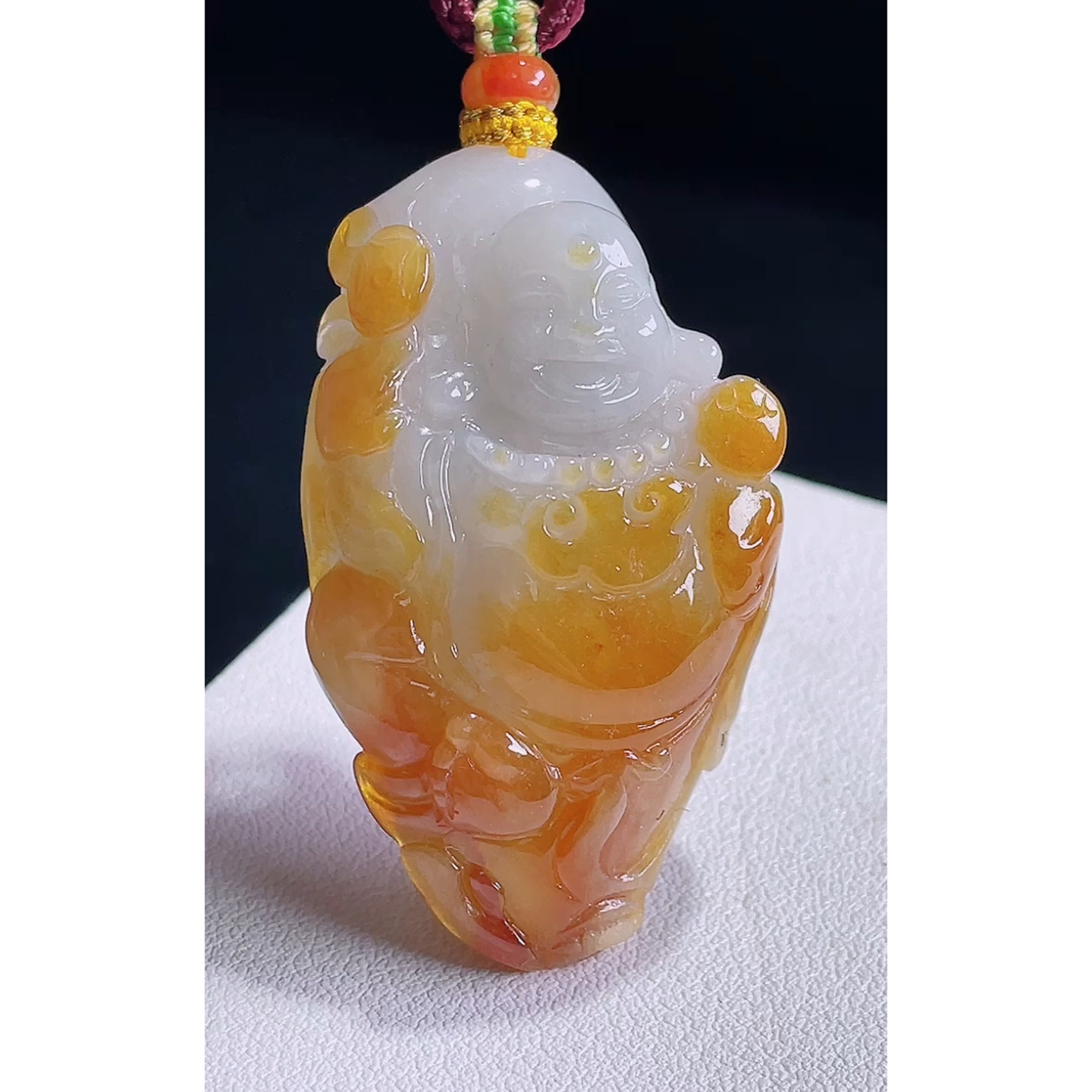 缅甸天然A货玉石翡翠 老坑冰种手工精雕黄翡佛公吊坠