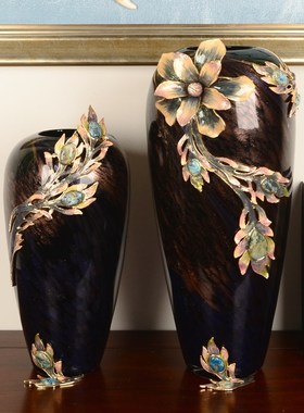 珐琅彩孔雀摆件中式古典玄关客厅酒柜轻奢桌面装饰品乔迁礼品摆设