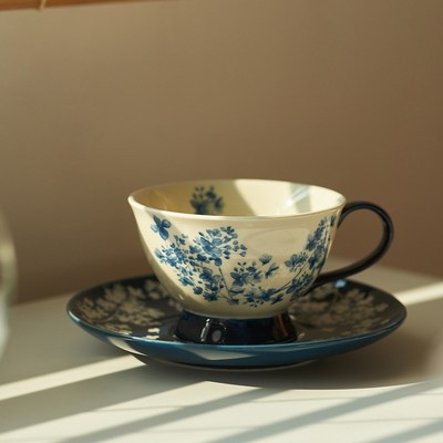 肆月中古咖啡杯套装高级感家用陶瓷杯子拿铁拉花杯精致下午茶杯碟