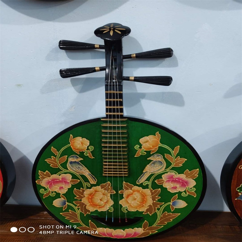 藏式彩绘京剧月琴乐器复古装饰挂件花鸟富贵牡丹荷花龙凤狮子