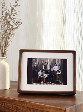 全家福实木相框摆台定制挂墙黑胡桃木集体照相框画木质洗照片做成