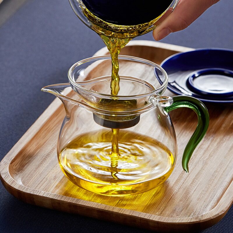 绿昌明玻璃茶滤网架不锈钢茶叶过滤器茶隔滤茶功夫茶具公道杯茶漏