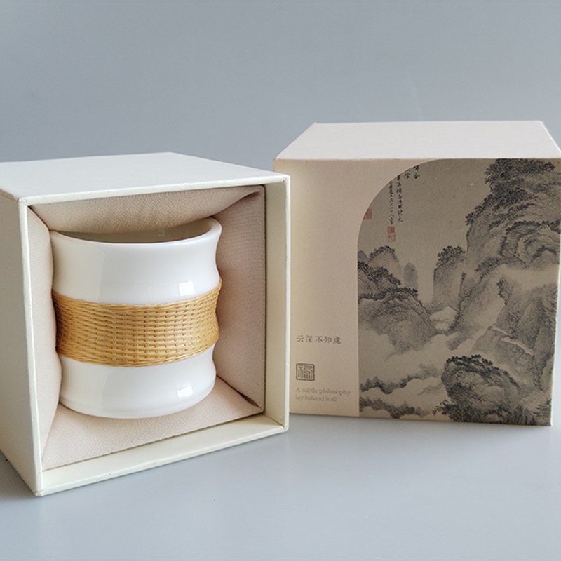 非遗手工竹丝扣瓷茶杯竹节手握杯瓷胎竹编茶具双杯礼盒商务送礼