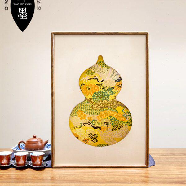 葫芦挂画福禄刺绣锦绫葫芦装饰画民宿玄关茶馆客厅实木仙鹤延年纹