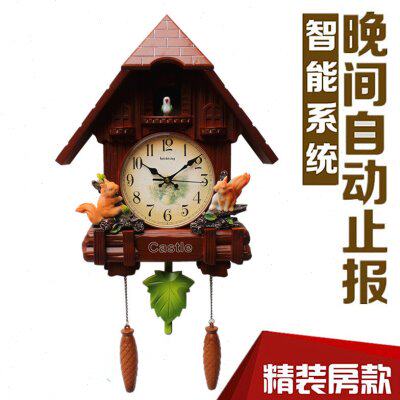 布谷鸟钟表欧式树脂简约创意石英钟咕咕钟卧室地中海客厅儿童挂钟