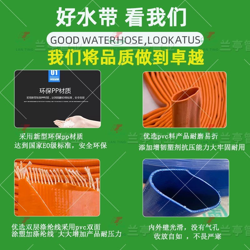 农用灌溉水带软水管PVC高压耐磨塑料水带浇地水管软管2.5寸3寸4寸