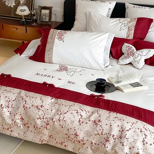 浪漫花嫁结婚四件套轻奢高级感婚庆少女K心蝴蝶结被套床上婚房用