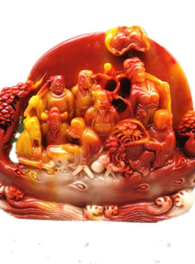 玉石原石福建寿山石雕芙蓉石八仙过海山水摆件客厅装饰.观赏石奇