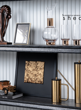 现代样板间高级感轻奢书柜书w架桌面客厅酒柜玄关黑金系装饰品摆