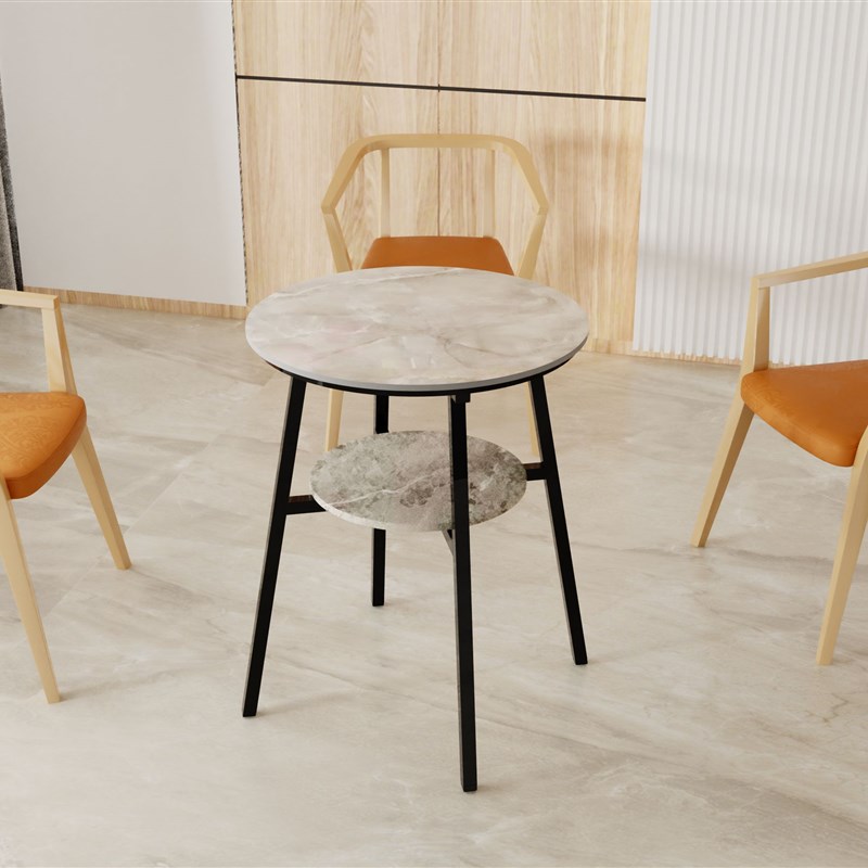 轻奢岩板圆形餐桌家用洽谈桌现代简约F小户型双层家用餐桌60小圆