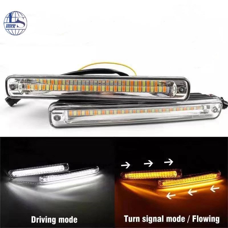 新款汽车LED日行灯流水转向灯双色中网改装饰防水U日间行车灯通用